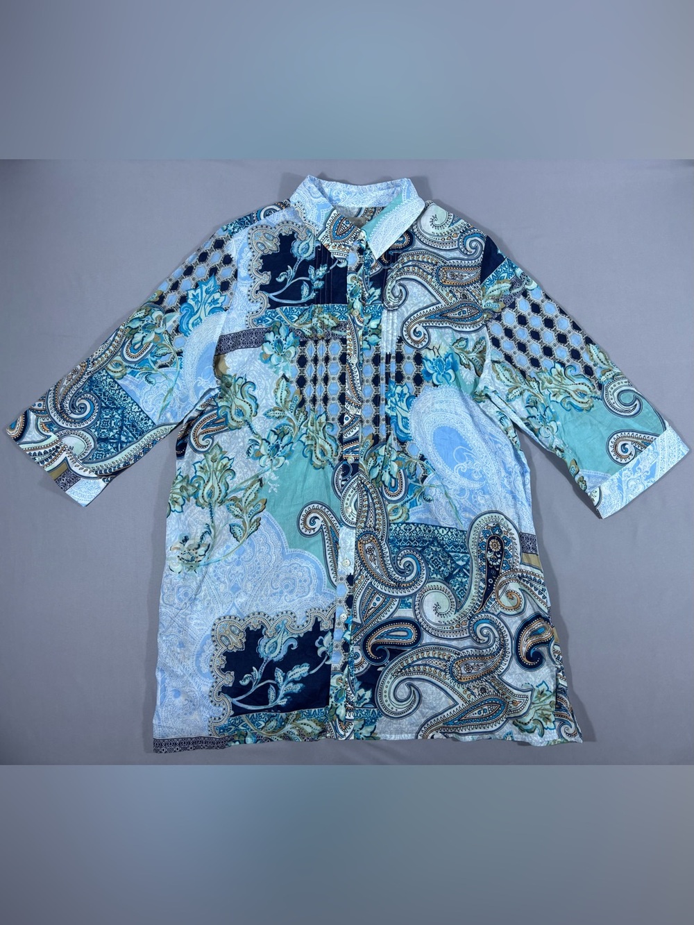 Chico’s Branching Paisley Cotton Pleated Tunic Shirt XL 3 NWT